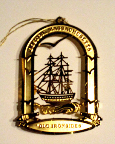 Vintage Goldplate Christmas Ornament, "Old Ironsides" U.S.S. Constitution