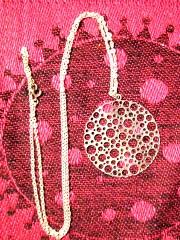Sterling Silver Mid Century Pendant 2'' diameter. Sterling Silver chain, 13 1/2''.