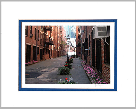 Alleyway in Bloom, Boston's North End, Matted Print