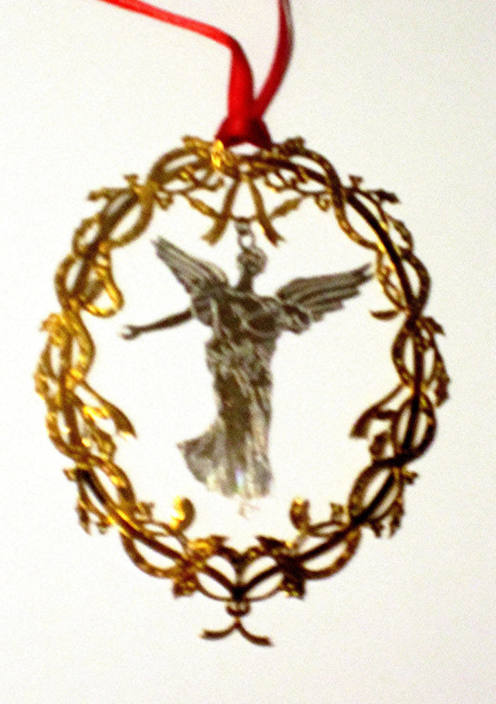 Vintage Goldplate Christmas Ornament, " Angel in Wreath".