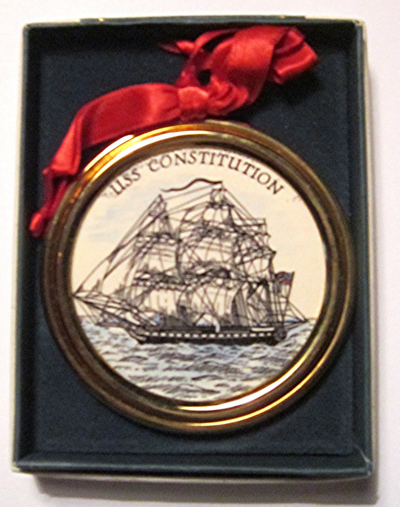 Vintage Goldplate Christmas Ornament, " USS Constitution"