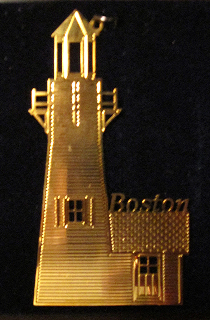 Vintage Goldplate Christmas Ornament, "Boston Light"