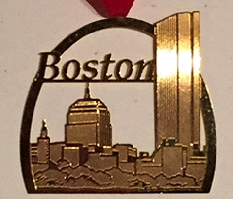 Vintage Goldplate Christmas Ornament, " Boston Skyline".