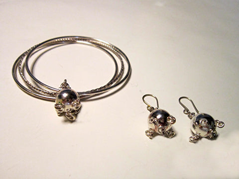 Vintage Sterling Silver Danish Bangles with ball and Pierced Ball Earrings