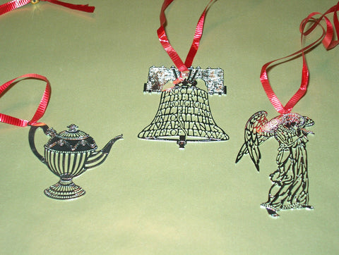 A Selection of finely detailed Silverplate Christmas Ornaments
