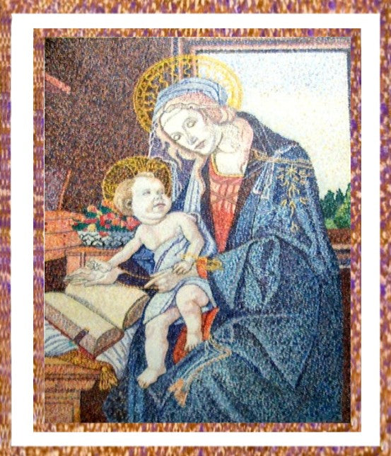 Madonna of the Book by Botticelli reproduced in Pointillism