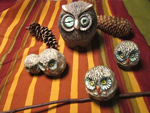 Vintage Norwegian Adorable Handpainted Stoneware Hoot Owls.