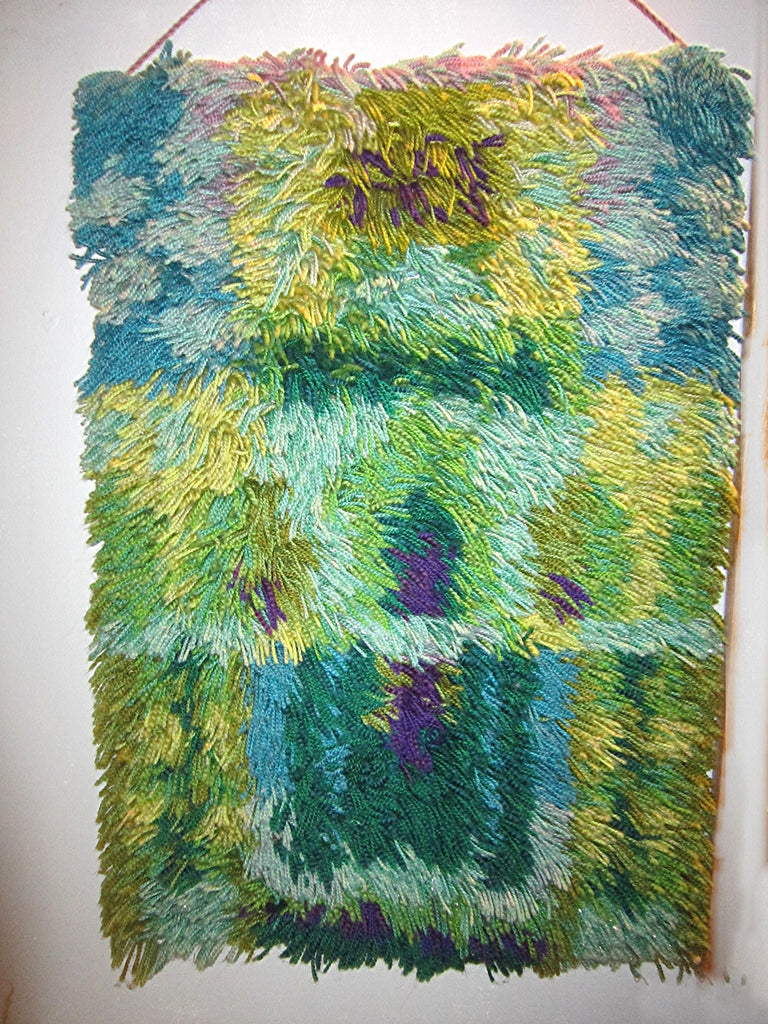 Vintage Swedish Mid Century wool tapestry, hand hooked. Title: Multicolor
