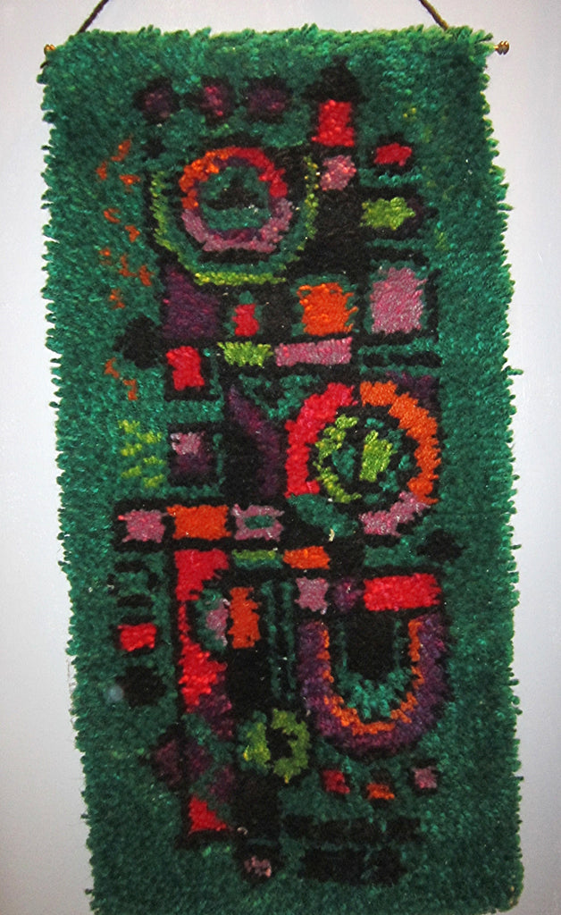 Vintage Swedish Mid Century wool tapestry, hand hooked. Title: Geometric