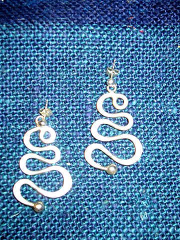 Serpentine Sterling Silver Mid Century Norwegian pierced drop earrings, Juhls' Silversmiths