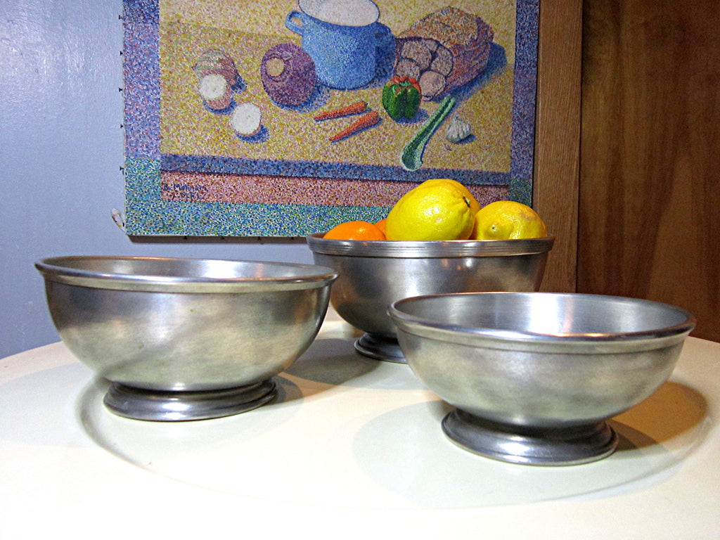 Swedish handspun Mid Century Vintage pewter bowls made by Scandia Present