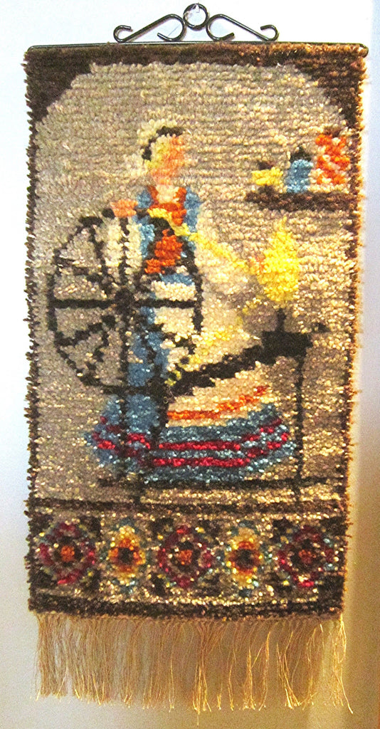 Vintage Swedish Mid Century wool tapestry, hand hooked. Title: Swedish Weaver