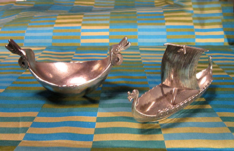Norwegian Viking Long Boat Candy dishes Mid Century Vintage Cast Pewter by Handstopt